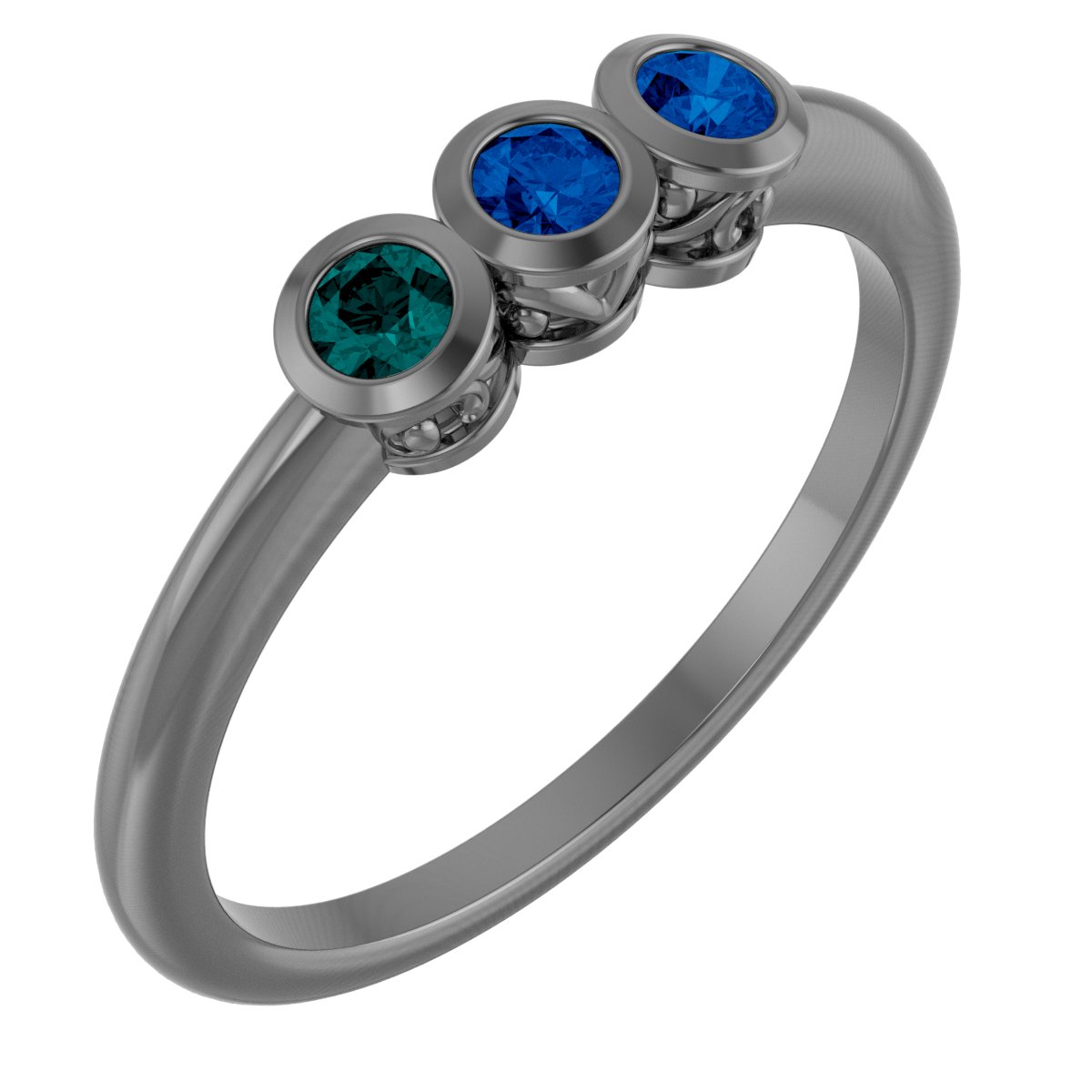 Sterling Silver Natural Blue Sapphire Three-Stone Bezel-Set Ring